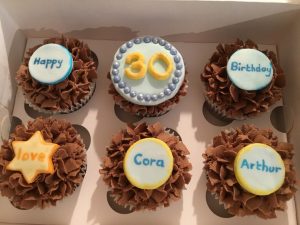 Chocolate gluten free cupcakes with personalised decorations
